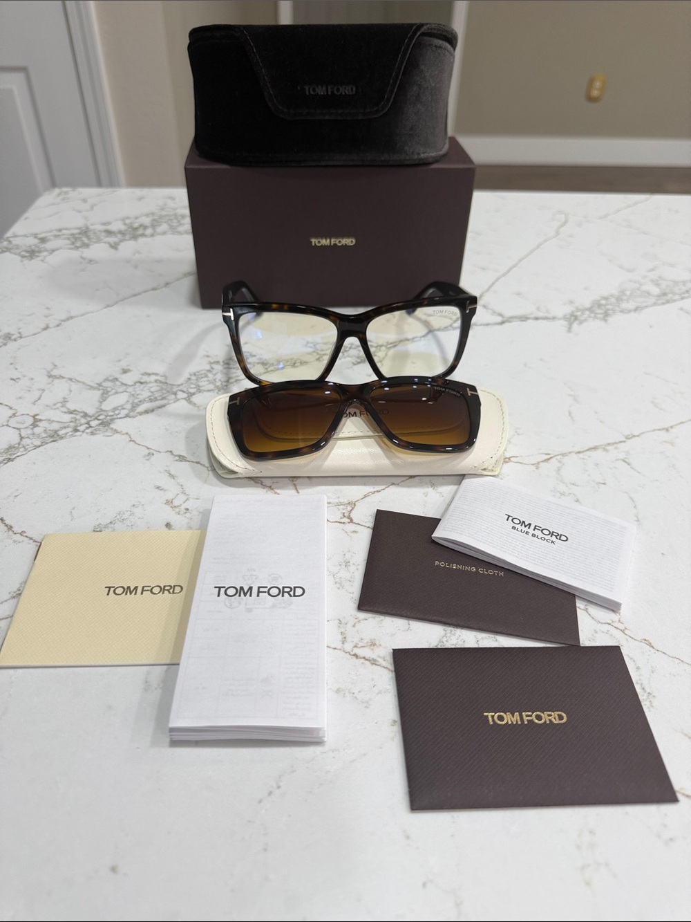 Tom Ford Women’s Blue Block Sunglasses Set Tortoiseshell Frame with Brown Lenses